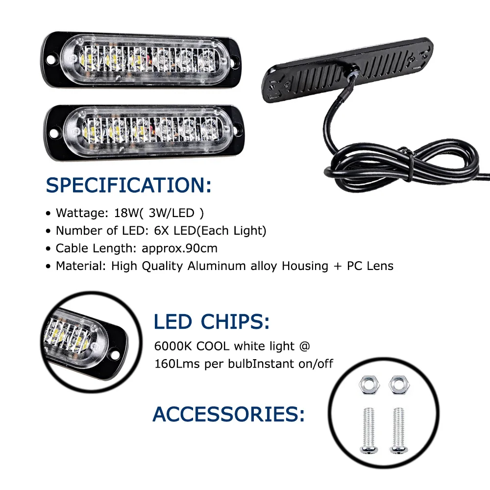 6 LED Red and White Car Strobe Light Bar 12V Emergency Dash Flashing 3W high power Warning Lamp | Автомобили и мотоциклы