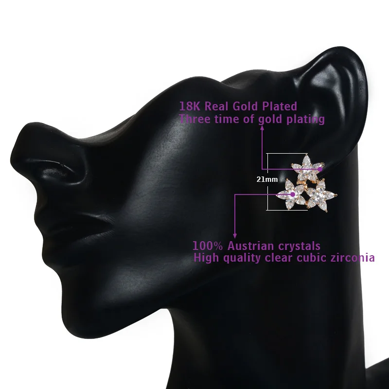 Новинка 2016 модные украшения для женщин серьги гвоздики с тремя цветами женские