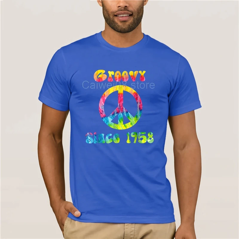 Индивидуальная футболка купить Hippie Peace ЗНАК Заводной с тех пор как 1958 60th подарок
