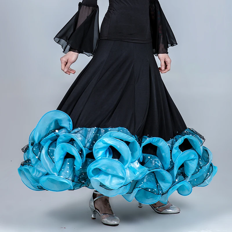 light blue skirt Женские юбки для танцев, Одежда для танцев, длинная стандартная юбка для танцев, юбка для фламенко, танцевальный Топ, одежда для бальных танцев, костюмы для вальса - Цвет: light blue skirt