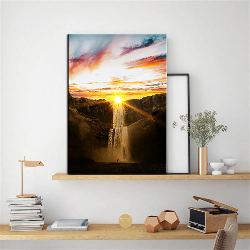 Большой закат пейзаж Картина водопад Горный настенная живопись холст печать