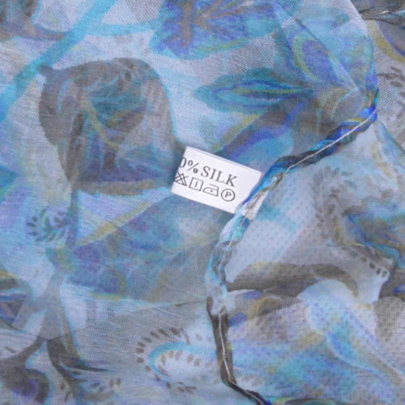 Женский тонкий длинный шарф [BYSIFA] синий или серый мягкий из чистого шелка 170*105 см