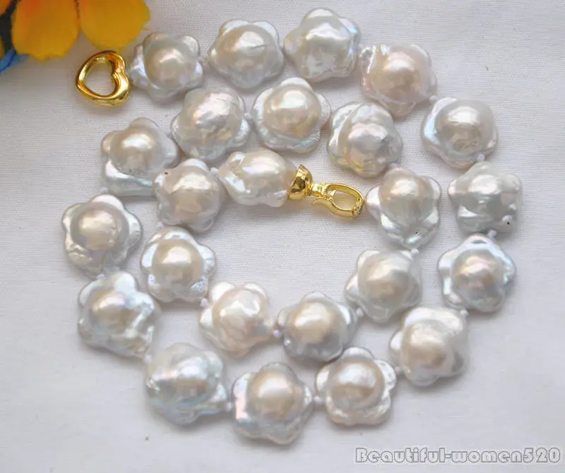 

Z5563 17" 16mm WHITE plum blossom coin FRESHWATER PEARL NECKLACE