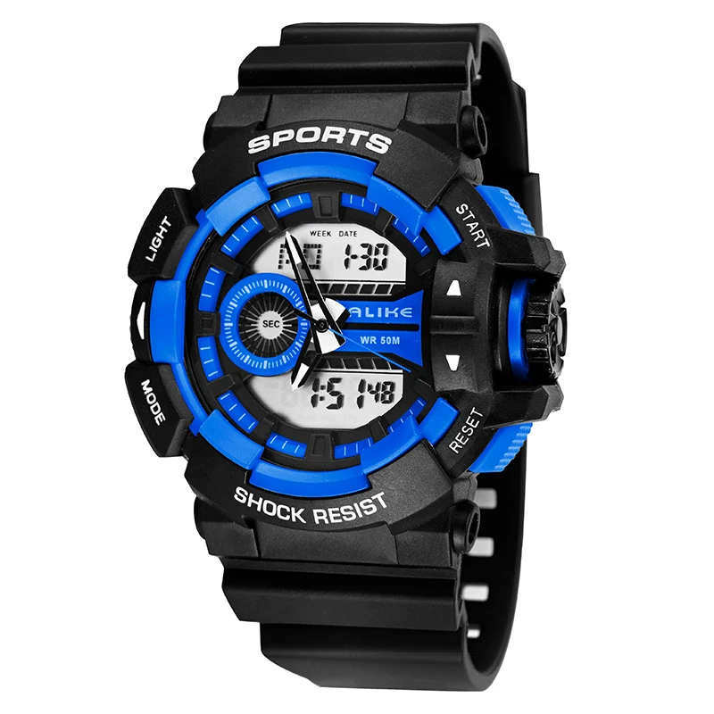Высококачественные мужские спортивные часы с двойным дисплеем цифровые