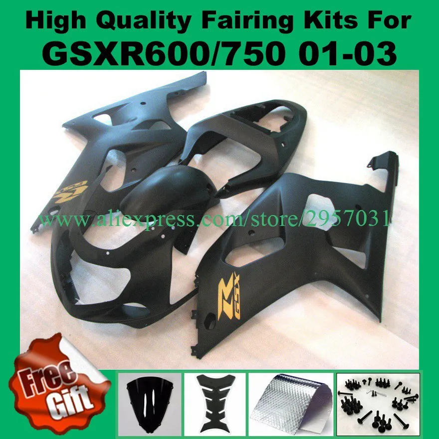 

9gifts Injection Fairing kit body for GSXR600 GSXR750 2001 - 2003 K1 SUZUKI GSX-R600 GSX-R750 01 02 03 MATTE BLACK FAIIRNG KITS