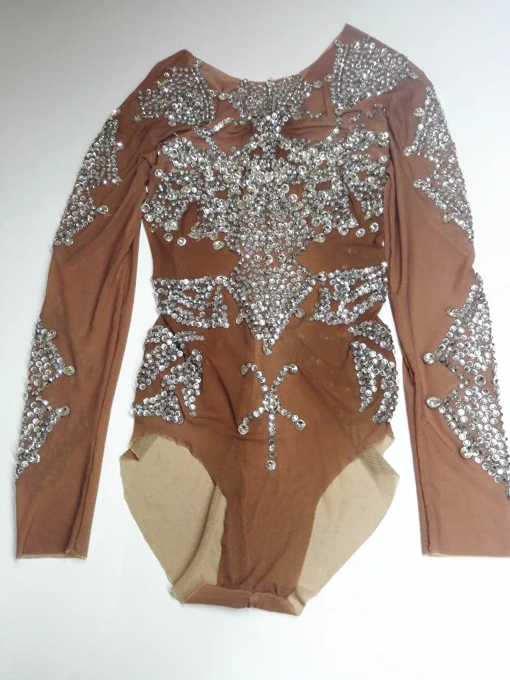 Sexy See-through female bodysuit Bright Crystals rhinestones jumpsuit nightclub Bar DJ DS costume dancer show party sexy Catsuit
