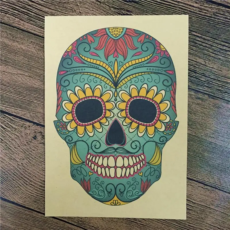 Винтажная бумага из крафт-бумаги с изображением "Окрашенный цветочный скелет" для постера на стену, декора дома, кафе, бара. Декоративная картина размером 42x30 см.