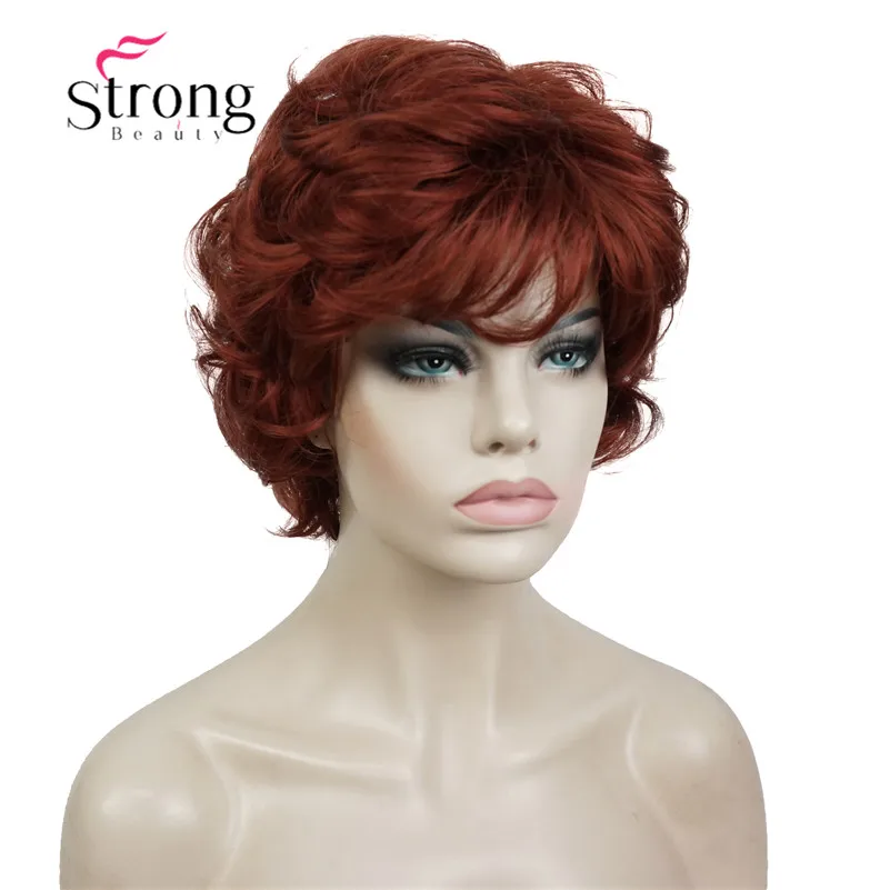StrongBeauty короткие мягкие взъерошенные кудри парик Рыжий, темно-коричневый полный синтетические парики для женщин