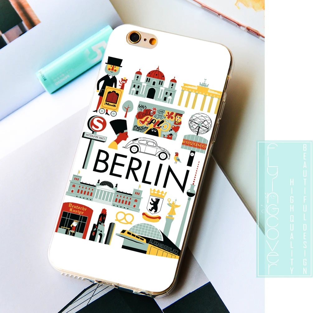 Прозрачные мягкие силиконовые чехлы для телефонов Coque City Берлина Art Для iPhone XS Max XR X