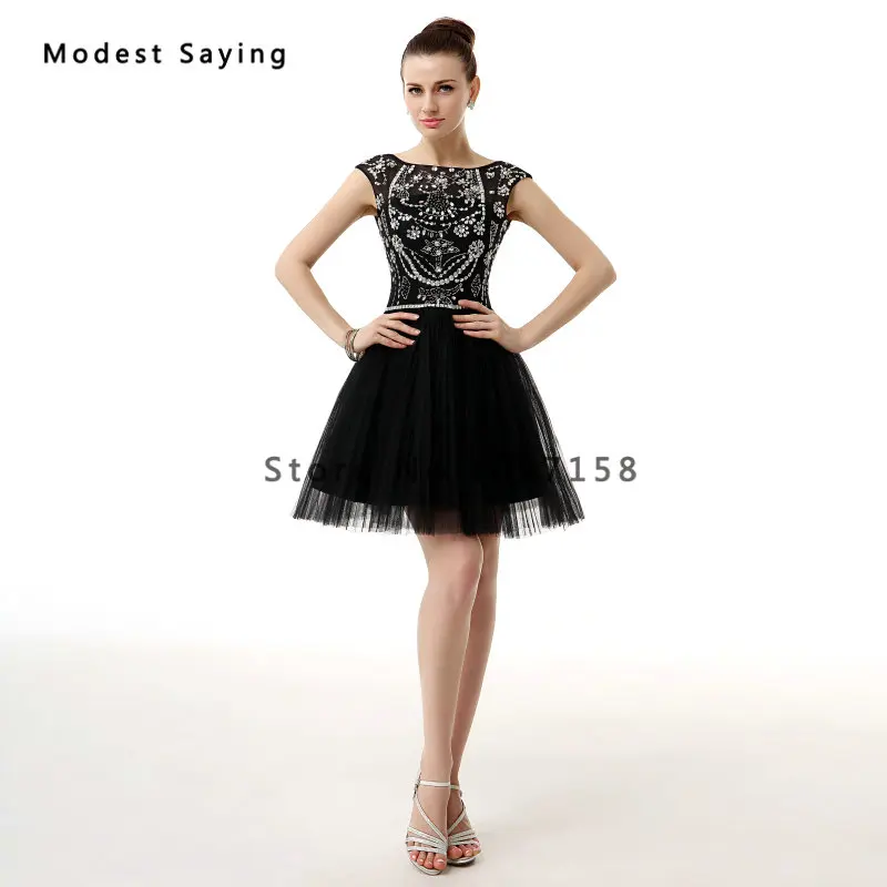 Новинка 2017 года элегантные черные короткие коктейльные платья с бусинами и лифом