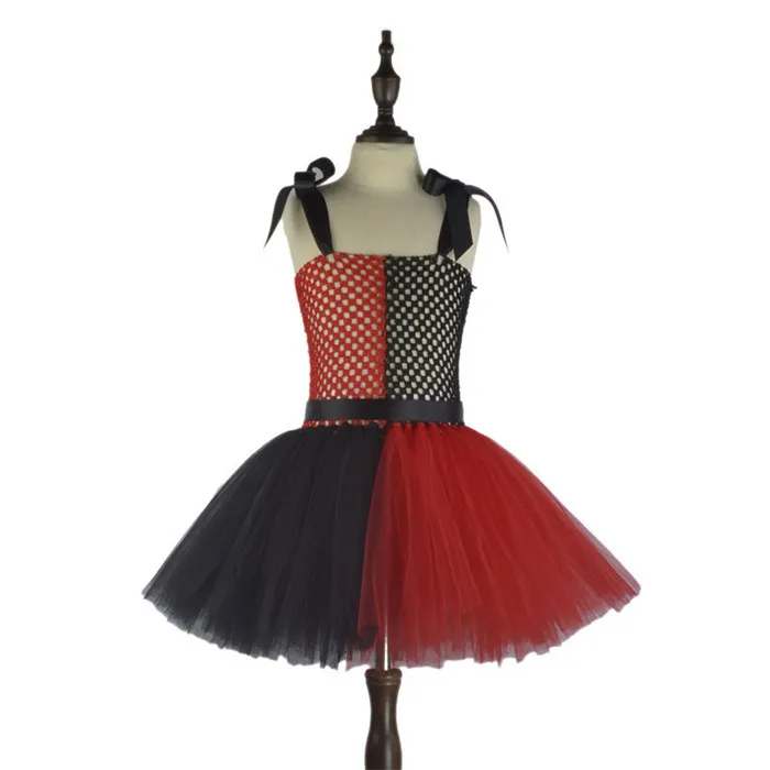 black and red dress Детские платья для костюмированной вечеринки в стиле клоуна на Хэллоуин; цвет красный, черный; комплект с платьем-пачкой для девочек; вечерние костюмы для костюмированной вечеринки на Хэллоуин - Цвет: black and red dress