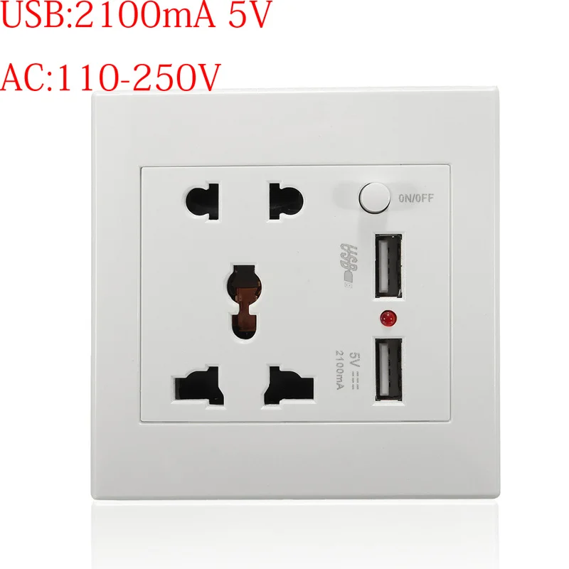 Универсальное настенное зарядное устройство 2100mA 5V 2 USB AC 110-250V США Великобритания
