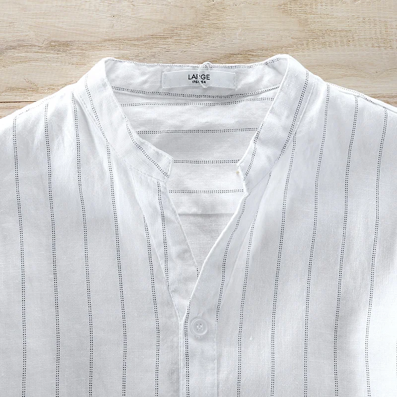 Рубашка Мужская льняная в полоску с рукавом до локтя|camisas para hombre|shirt men stripedlinen shirts |
