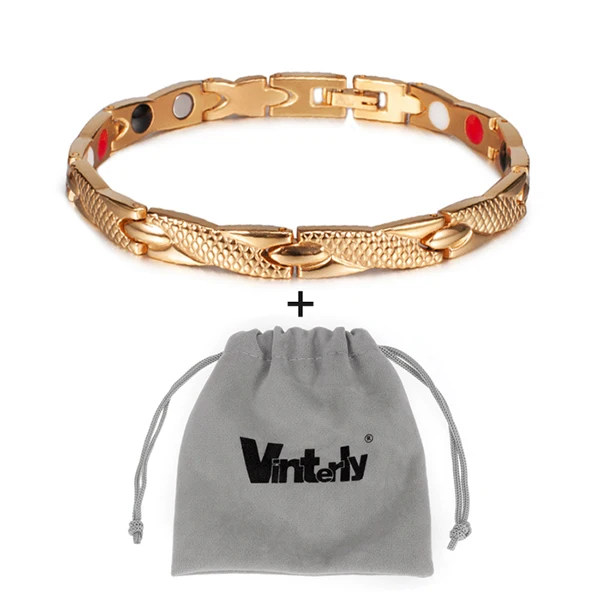 gold bag Vinterly, Энергетический Браслет для здоровья, мужской, крест, нержавеющая сталь, магнитный браслет, мужской, золотой цвет, цепочка, звено, браслет для мужчин, ювелирное изделие - Окраска металла: gold bag
