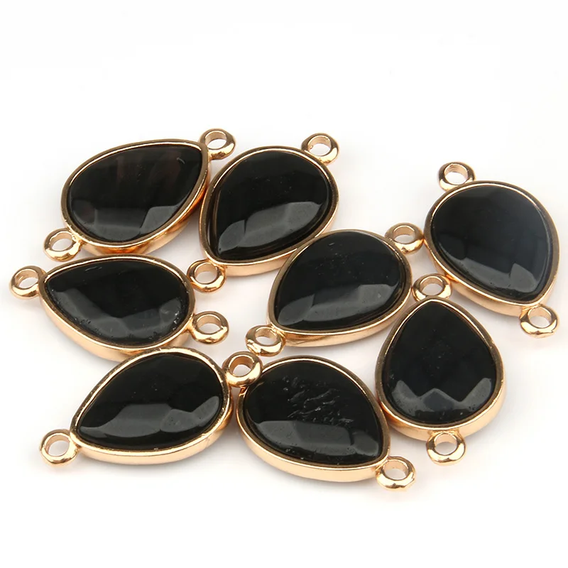 Black agate В форме капли воды Натуральный Камень Роза кварцз/тигровый глаз кулон DIY для ожерелья или ювелирных изделий 16 цветов - Окраска металла: Black agate