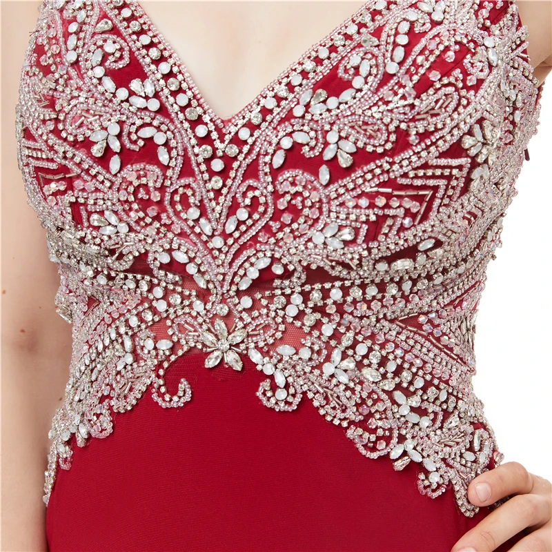 Женское вечернее платье с юбкой годе Элегантное Длинное Красное V-образным