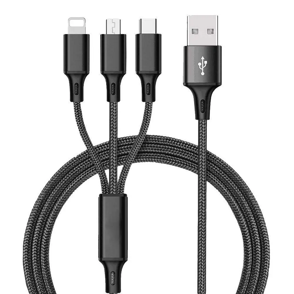 Blue Мульти USB кабель-3 в 1 зарядный кабель с нейлоновой оплеткой 4 фута(1,2 м) алюминиевый разъем usb зарядный шнур совместим с iPhone, iP - Цвет: Blue