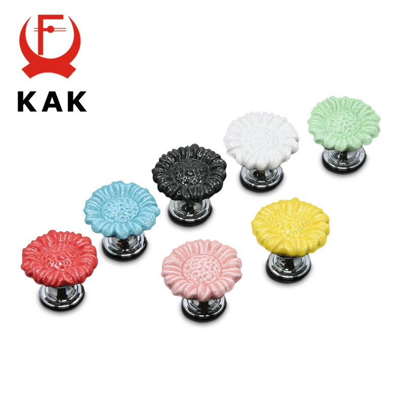 KAK керамические ручки для ящиков мультяшный Подсолнух шкаф тянет кухонные