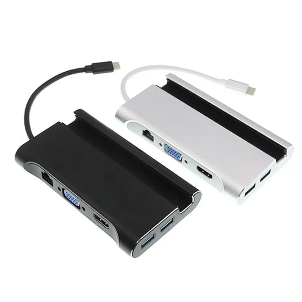 Type-C to HDMI/VGA RJ45 HUB Adapter 3 USB3.0 Port Hub Type C Multi-function Docking Station for Macbook with Phone Holder Stand |