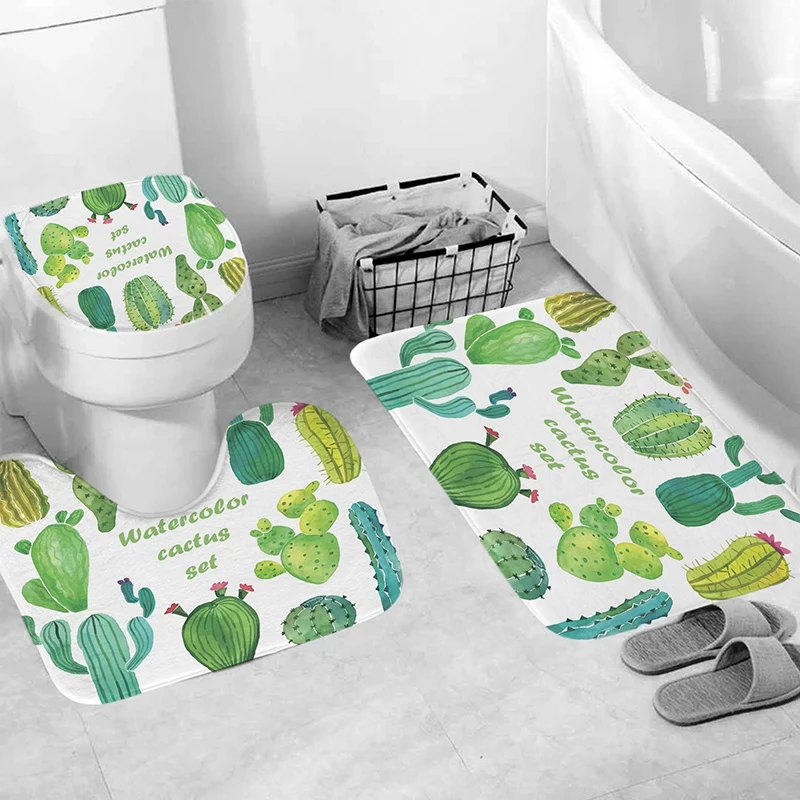 4 шт. набор декора для дома и ванной комнаты с акварельным рисунком кактуса чехол