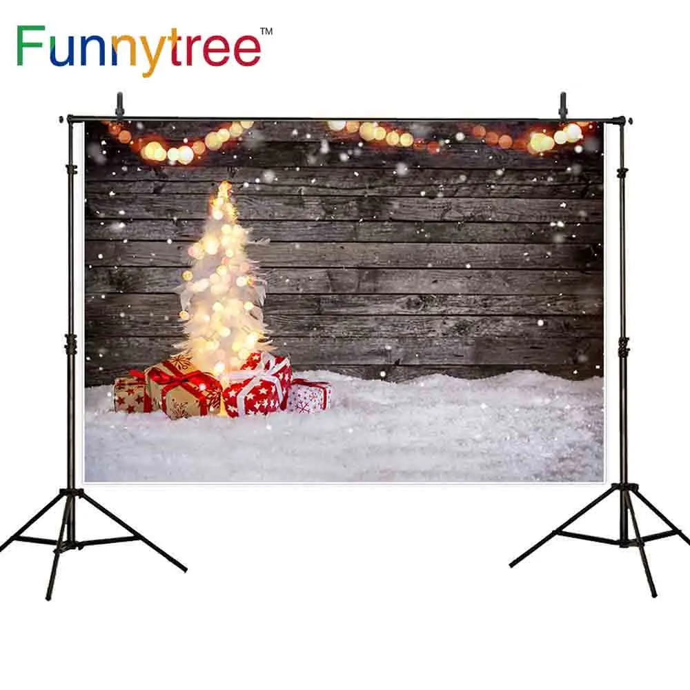 Funnytree Рождественский фон для фотосъемки боке огни дерево снег коричневая
