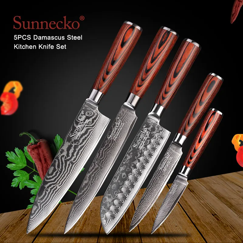 SUNNECKO Santoku японский нож 73 слоя дамасской стали кухонные ножи Pakka Деревянная Ручка
