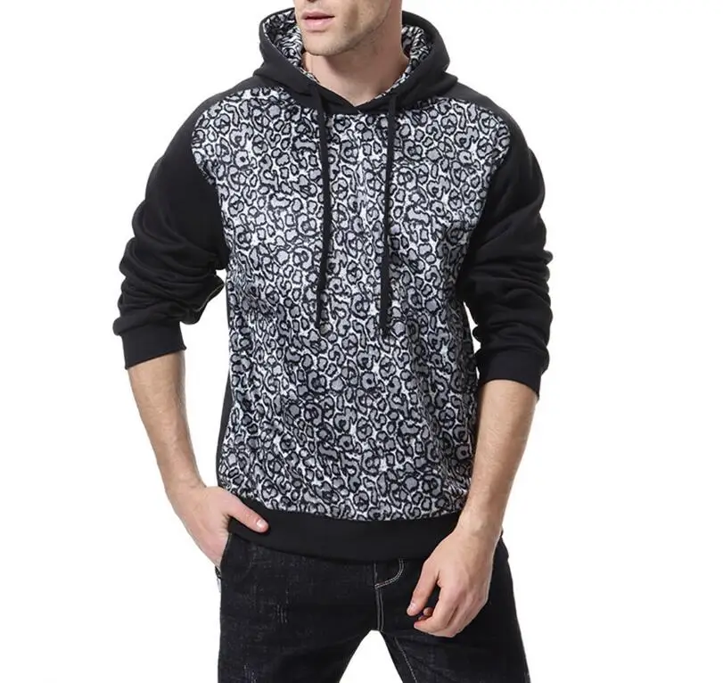 

Hot New Brand Turtleneck Hoodies Men Hooded Sweatshirts Winter Fashion Leopard Sportswear jacket Men's Pullover Slim Tracksuits