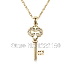 New Platinum Rose Gold Champagne Zinc Alloy Link Chain Rhinestone Pendant Necklaces Women Classic Key Fit Gift | Украшения и