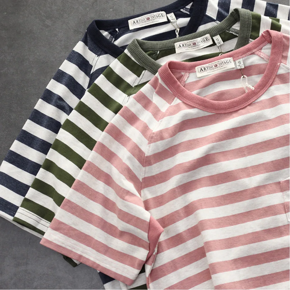 2018 летняя хлопковая льняная темно синяя футболка в полоску уличная одежда для