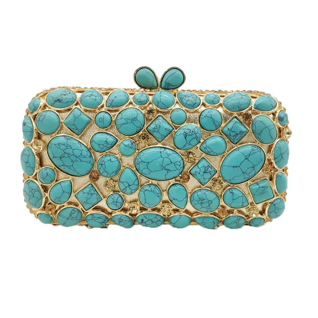 Blue Crystal Bag Boutique De FGG женский клатч Кошелек вечерняя сумочка Клатчи роскошный синий бирюзовый агат камень кристалл минодьер сумка свадебная сумочка - Цвет: Blue Crystal Bag
