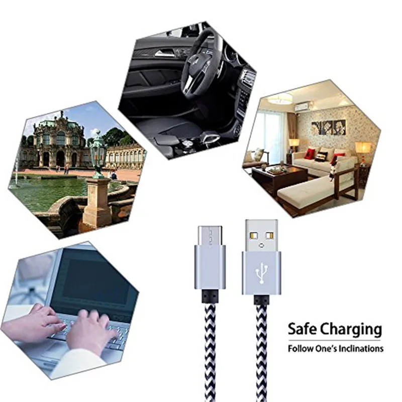 

Type-C USB C Cable Bradied 2.4A Quick Fast Charge Mobile Phone Charger Cables For Samsung S9 Xiaomi Huawei P30 Cord 0.2m 2m 3m