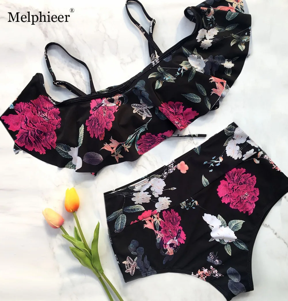 Женский комплект бикини с цветочным принтом Melphieer пикантный купальник высокой