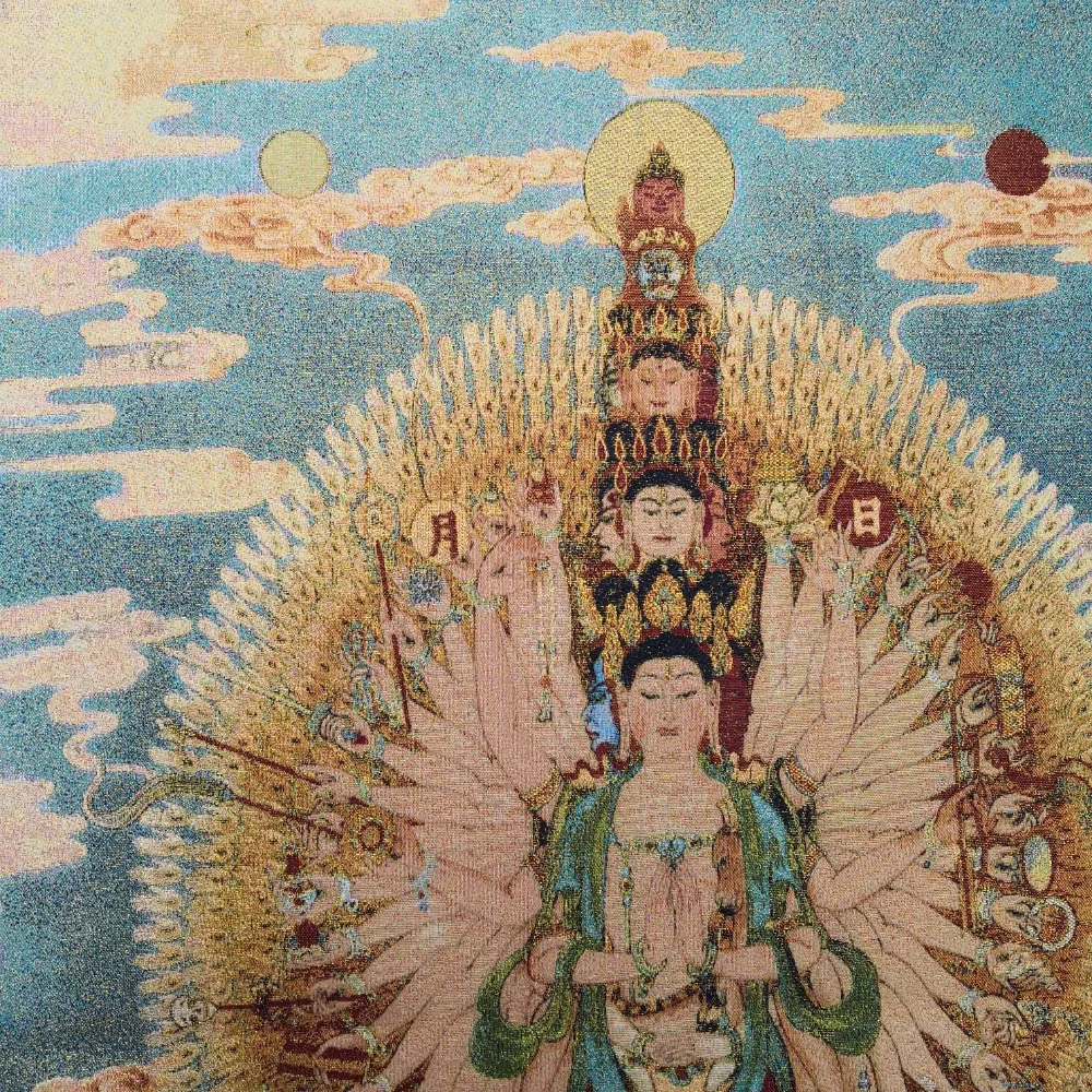 China Old Tibet Silk Thangka Like Hanging Painting Fengshui Guanyin Bodhisattva | Дом и сад