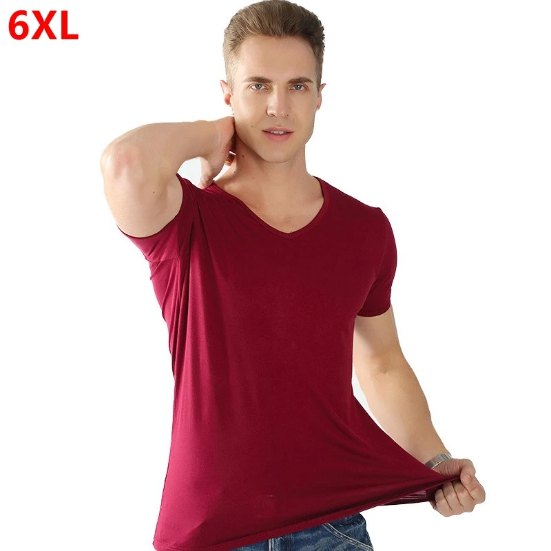 

Summer men's thin modal V-neck plus size XL 4XL short-sleeved shirt T-shirt 6XL 5XL