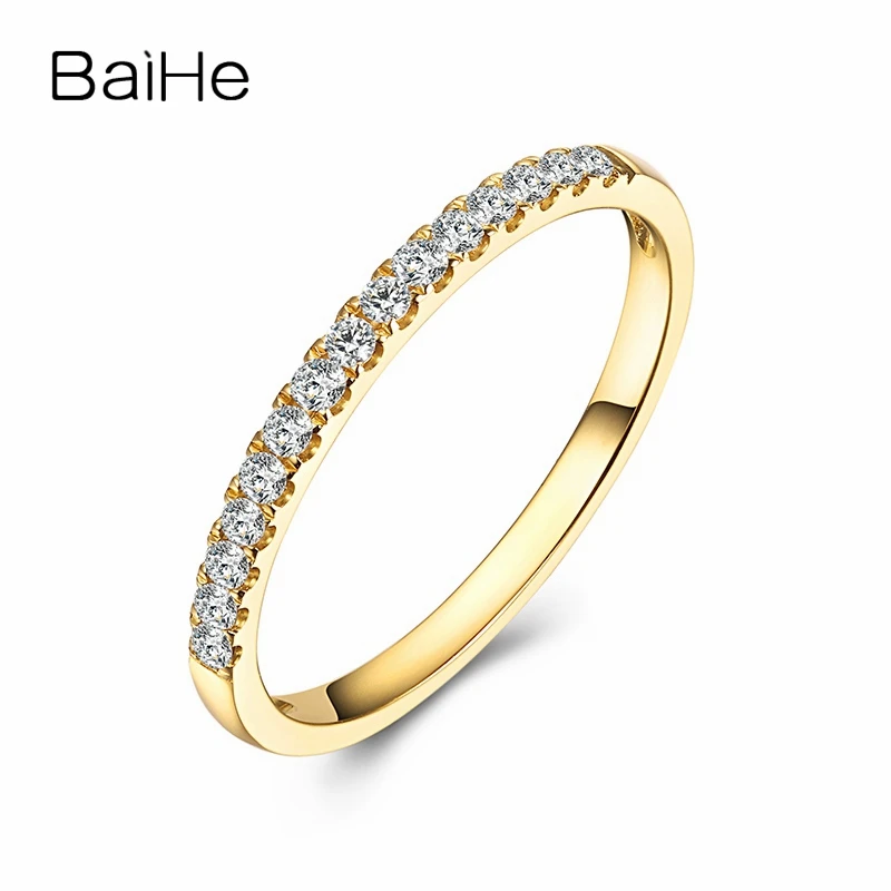 BAIHE Solid 14 K желтое золото обручальное кольцо бриллиант круглой огранки вечность юбилей группа