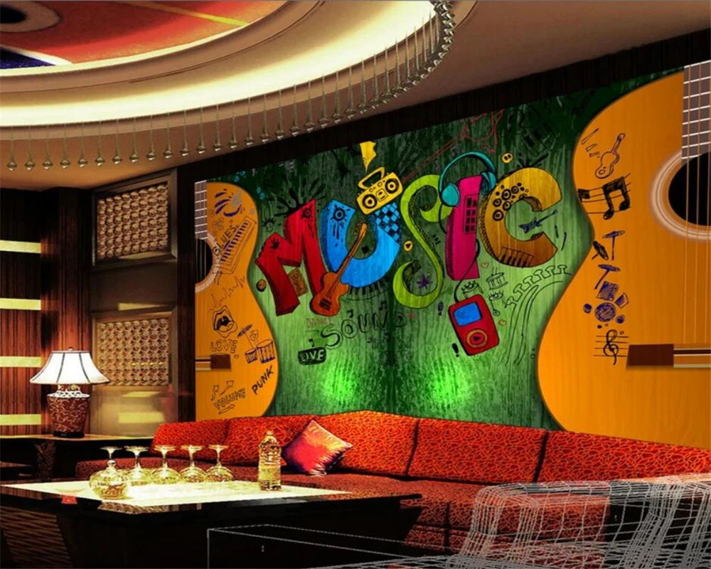 

beibehang Custom wallpaper music graffiti KTV decorative background wall bar background wall personality wallpaper mural