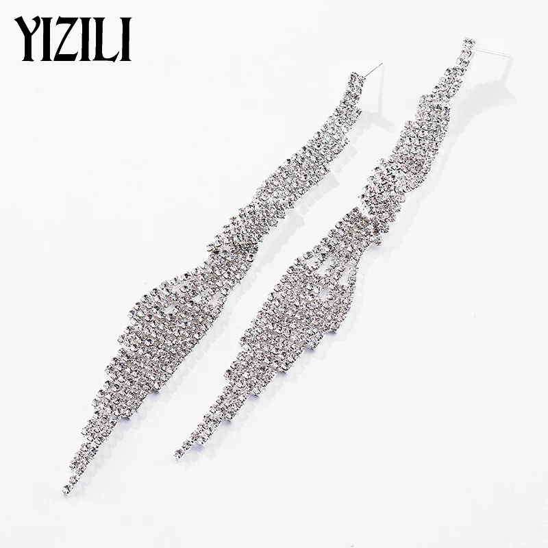 YIZILI 2018 модные длинные большие серьги подвески свадебные с кристаллами кисточки