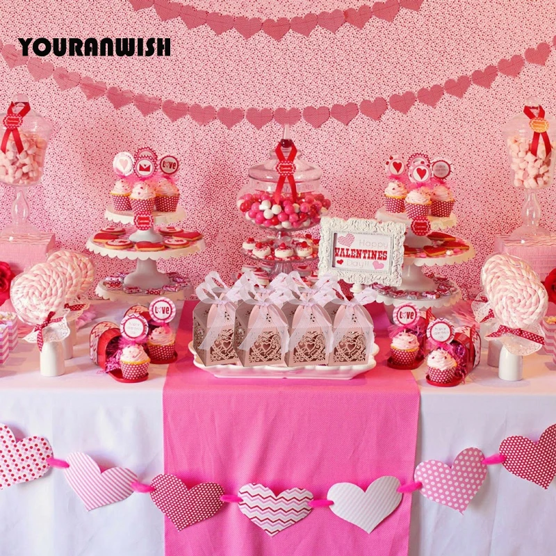 50 шт./лот Любовь Сердце Лазерная резка коробка конфет подарочные коробки с лентой