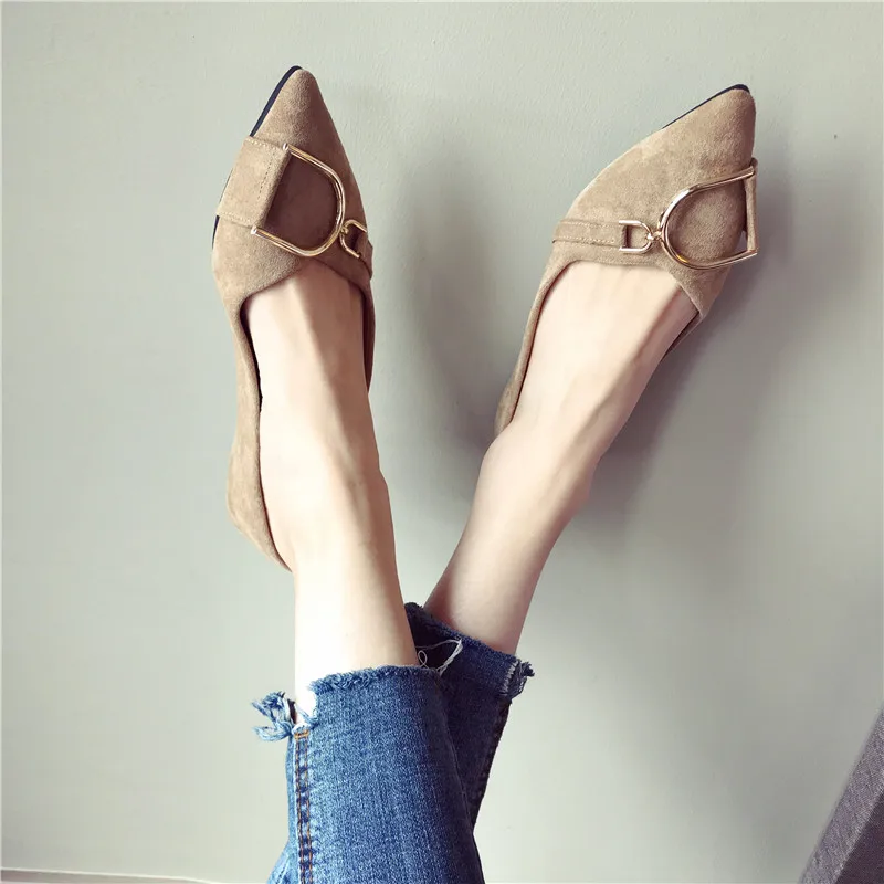 Модные туфли с металлической пряжкой женская обувь без шнуровки Женские балетки