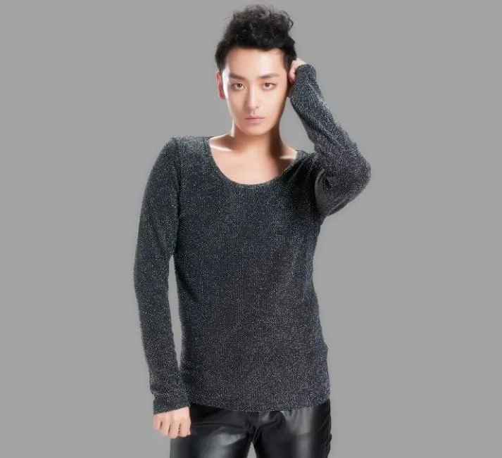 Spring Dazzling Sparkling Personality Plus Size Long Sleeve T-shirt Costumes Men Clothes Fashion 2017 Famous Brand T Shirt | Мужская