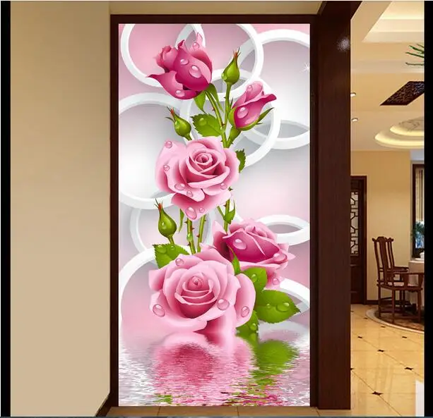 Настенные 3d обои на заказ Нетканые Современные цветы круглая Роза крыльцо