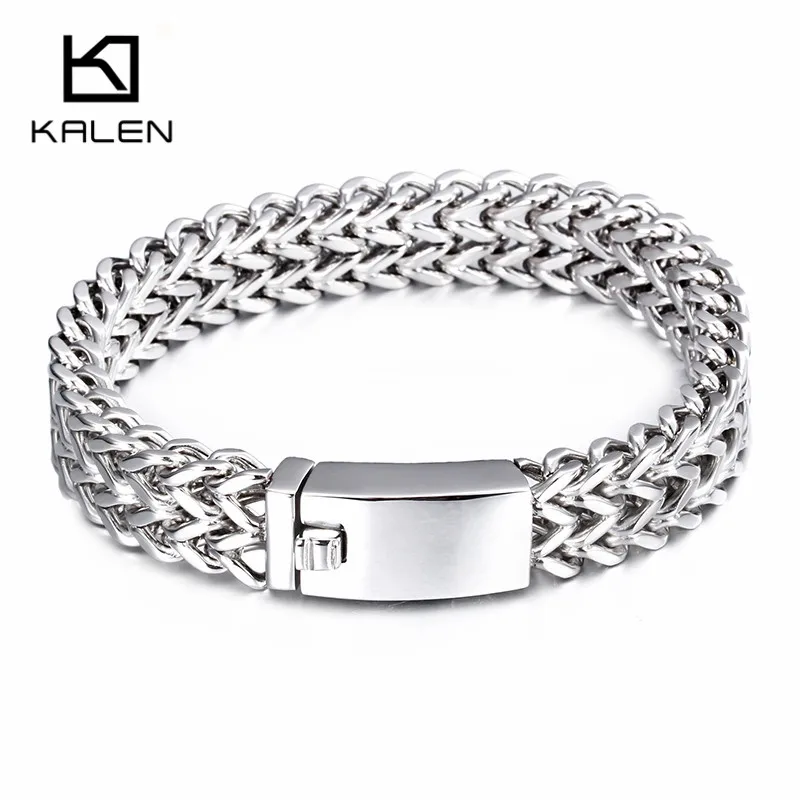 Silver 12mm Kalen Новая Мода 316 нержавеющая сталь звенья цепи браслеты полированный сетчатый Браслет мужские оптовые ювелирные аксессуары - Окраска металла: Silver 12mm
