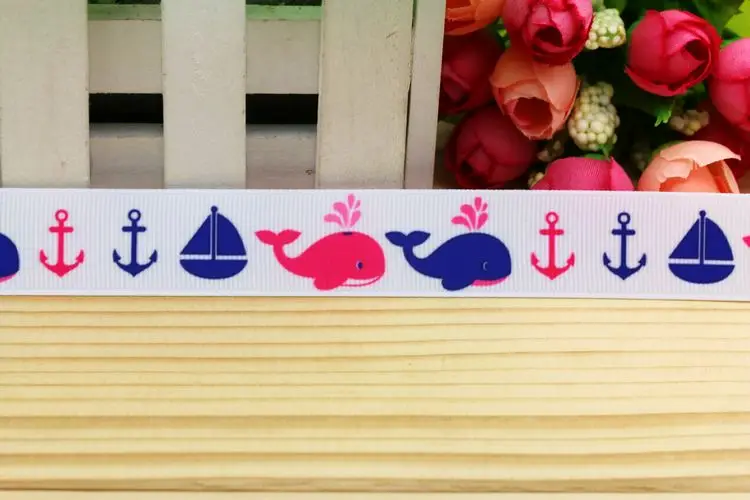 7/8 ''Бесплатная доставка темно-синий морской принт лента для волос бант