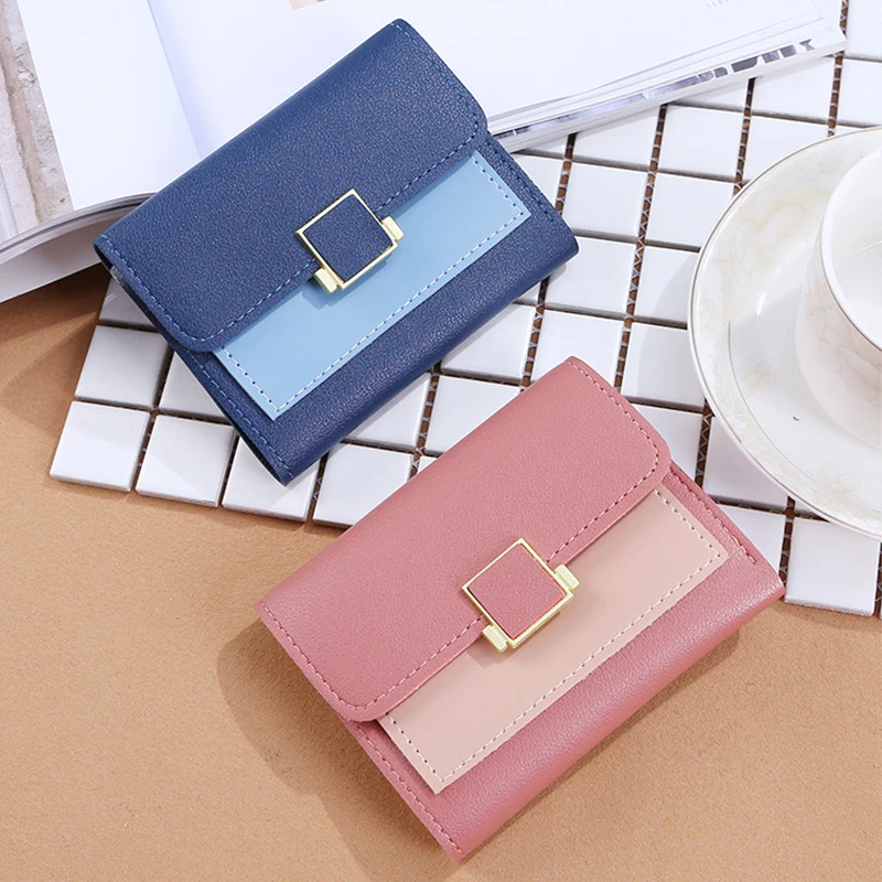 Женский короткий кошелек 3 сложения кожаный женский держатель для карт маленький