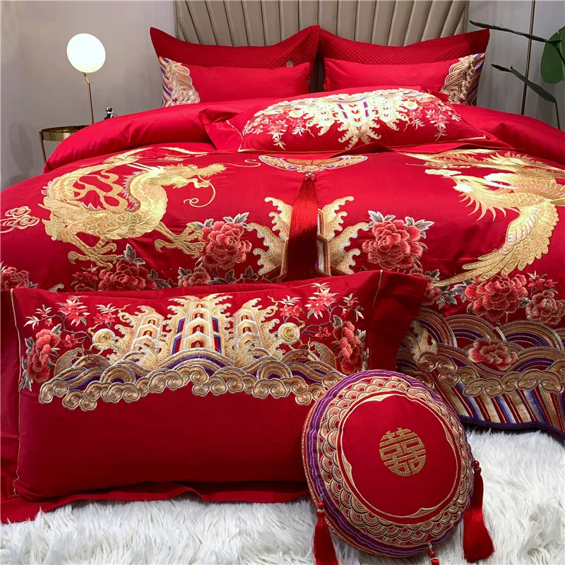 Роскошный свадебный комплект постельного белья Красный 100S Египетский хлопок