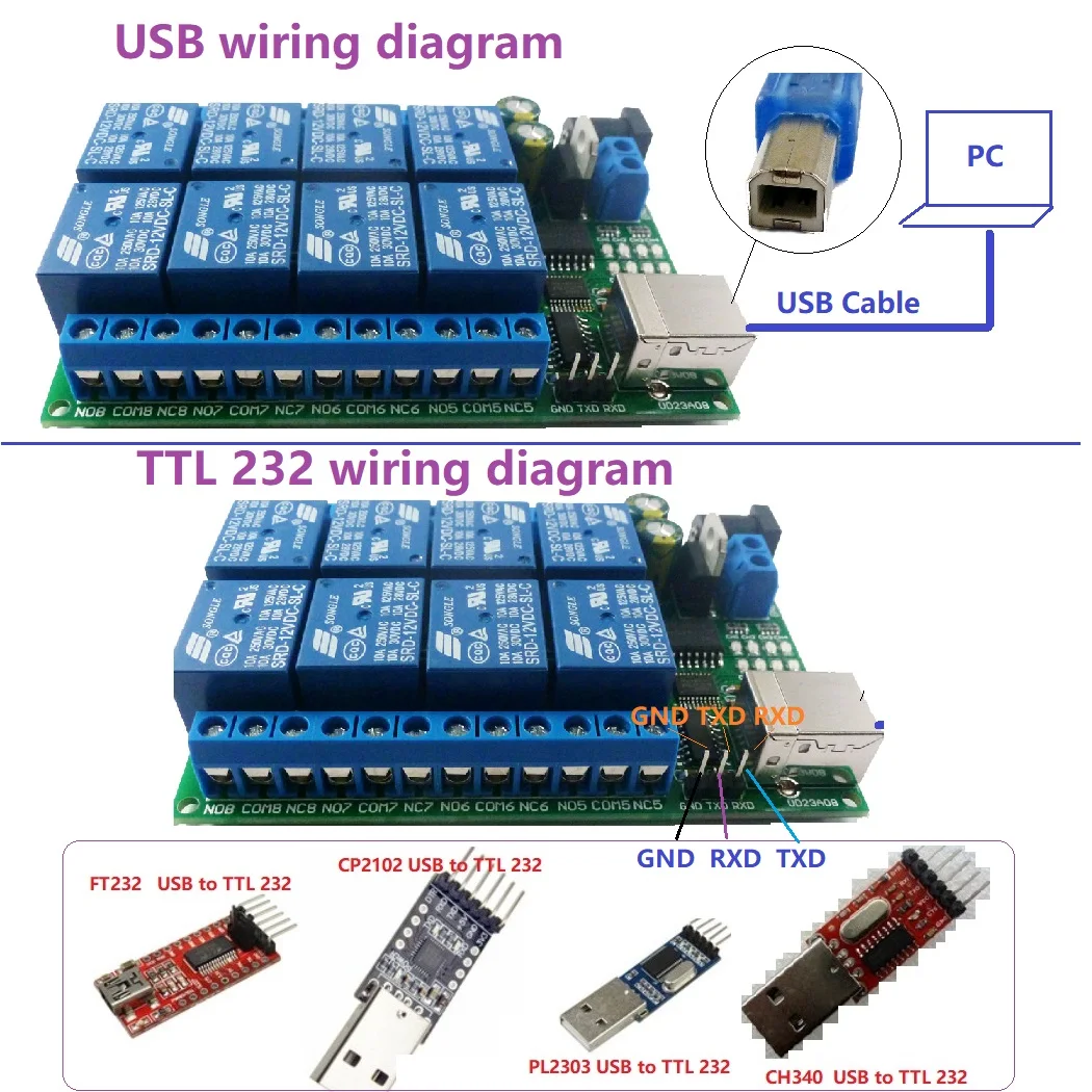 

Релейный модуль с последовательным портом USB 8CH DC 5В 12В 24В, плата коммутатора UART RS232 TTL для Windows Linux, максимальная яркость PLC