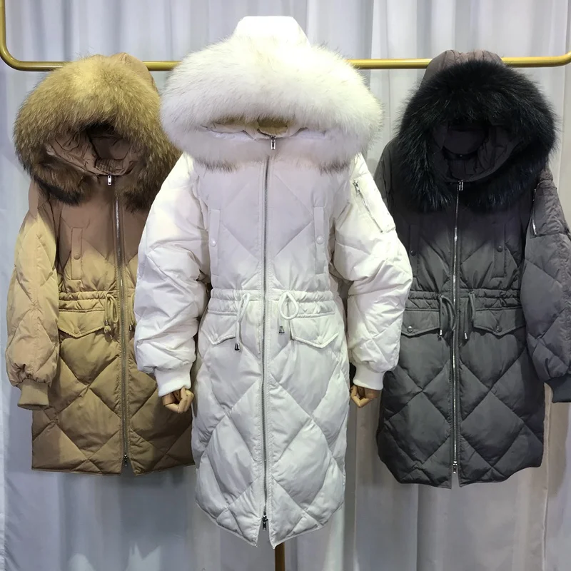 (TopFurMall) Европейская зимняя женская парка пуховые пальто 80% вниз Подлинная