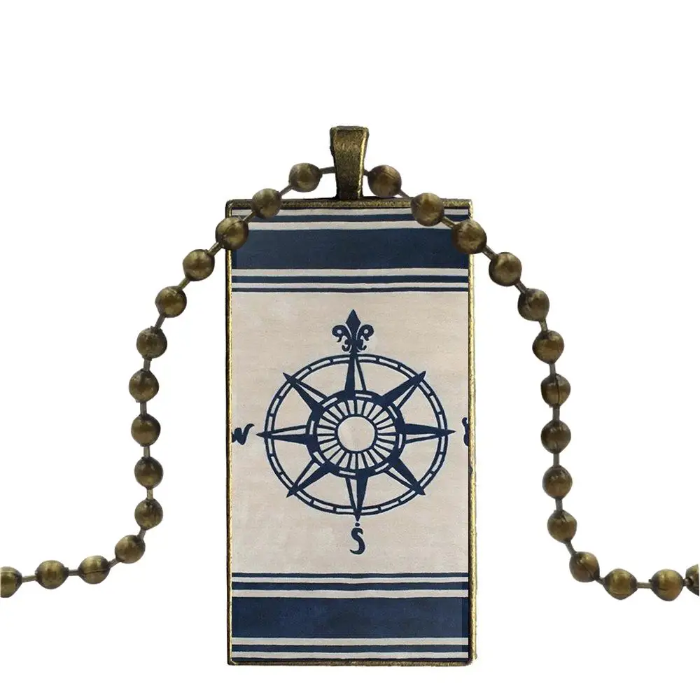 Компас Калифорнии, популярный у девочек, оптовая торговая марка бронзовых украшений, модное украшение для шеи с ожерельями стеклянных подвесок.