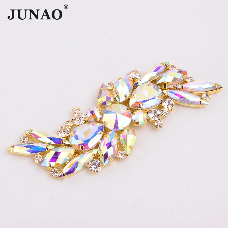 36X72mmCrystalAB JUNAO 155*60 мм шитье шампанское AB стекло стразы цепочка с бахромой Золотой металлической отделкой коготь Кристалл Разъем для одежды аппликация - Цвет: 36X72mmCrystalAB