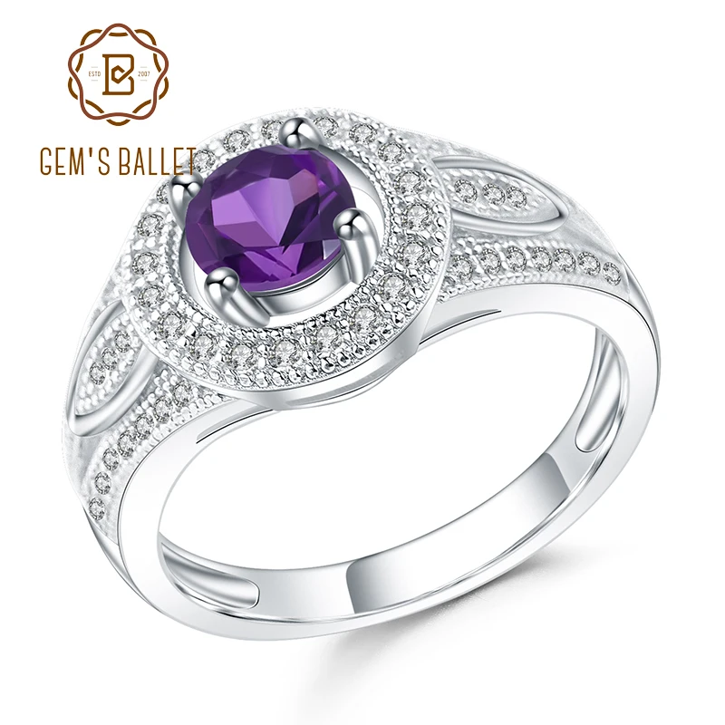

Женское кольцо gemb's BALLET, Винтажное кольцо из чистого серебра 925 пробы, 0,81ct, натуральный аметистовый драгоченный камень, Помолвочные кольца